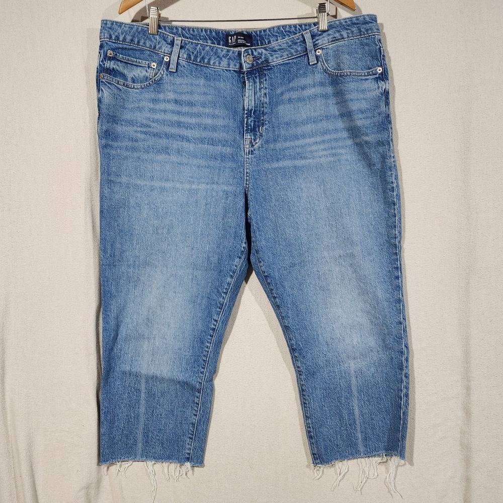 GAP Denim Universal Slim Boyfriend Jeans Medium Wash Raw Hem Blue Womens 20/35R